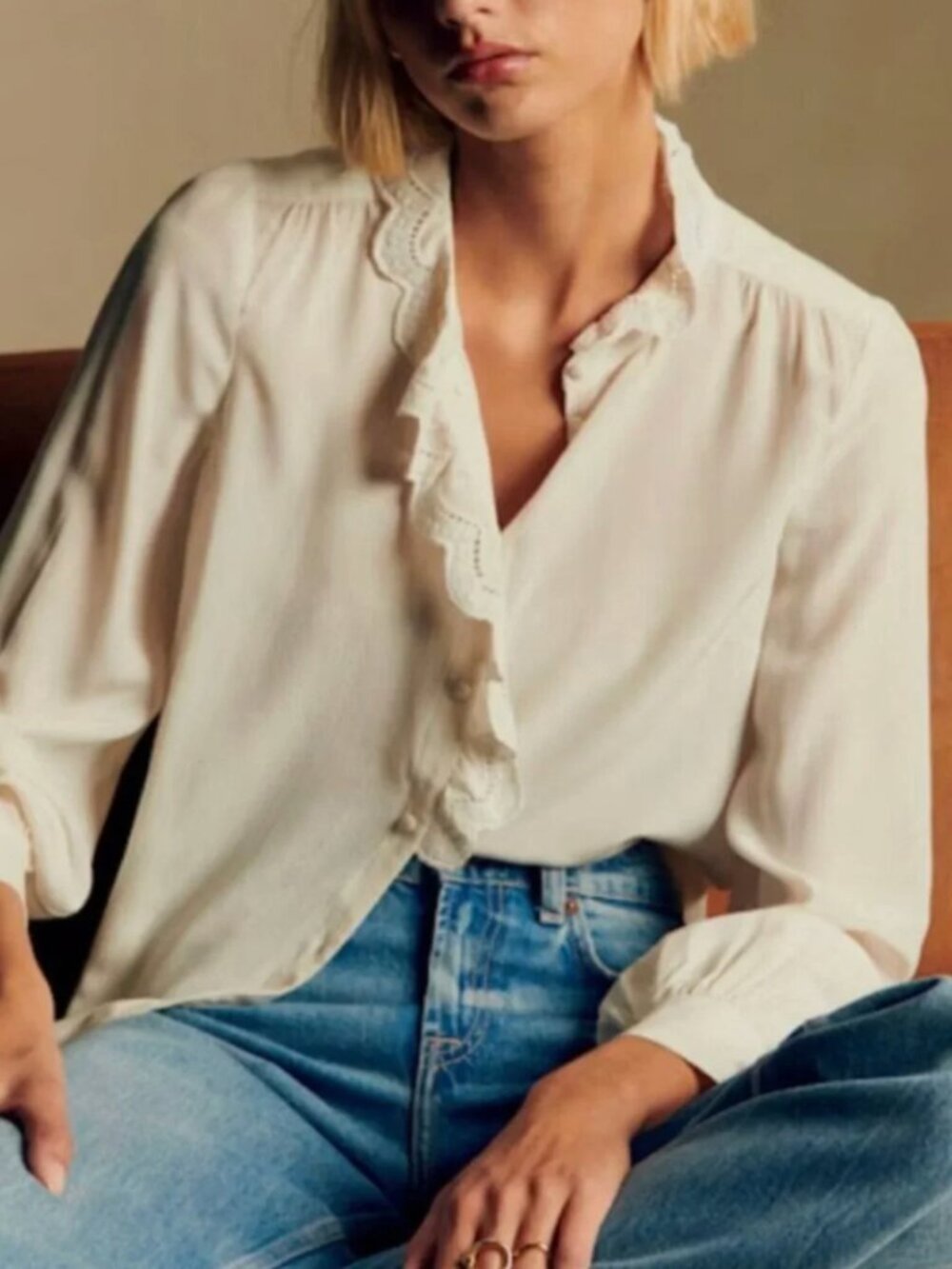 Sezane Chlo Silk Shirt Blouse FR36/US4 Ecru Ivory French Classic Causal